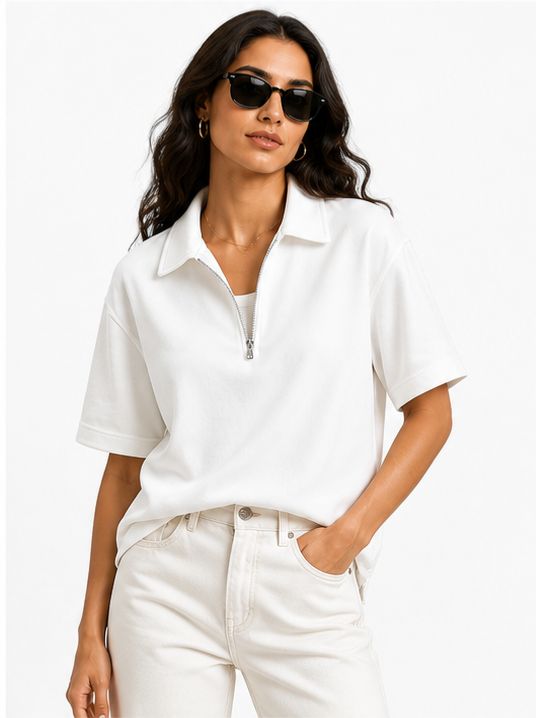Zip Collar Layered T-Shirt – Box Fit