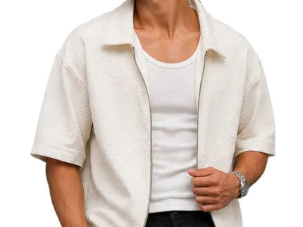 Textured Zip-Up Box Fit Shirt