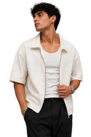 Textured Zip-Up Box Fit Shirt
