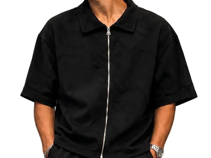 Textured Zip-Up Box Fit Shirt