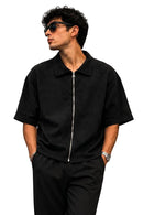 Textured Zip-Up Box Fit Shirt