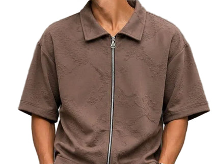 Textured Zip-Up Box Fit Shirt