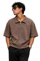 Textured Zip-Up Box Fit Shirt