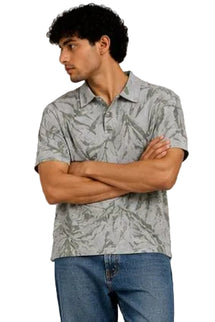Tropical Leaf textured Oversized Polo T-Shirt