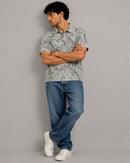 Tropical Leaf textured Oversized Polo T-Shirt