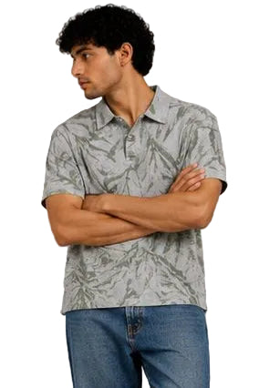 Tropical Leaf textured Oversized Polo T-Shirt