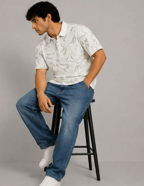 Tropical Leaf textured Oversized Polo T-Shirt