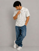 Tropical Leaf textured Oversized Polo T-Shirt