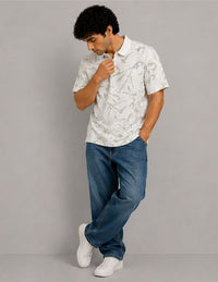 Tropical Leaf textured Oversized Polo T-Shirt