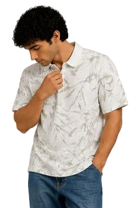 Tropical Leaf textured Oversized Polo T-Shirt