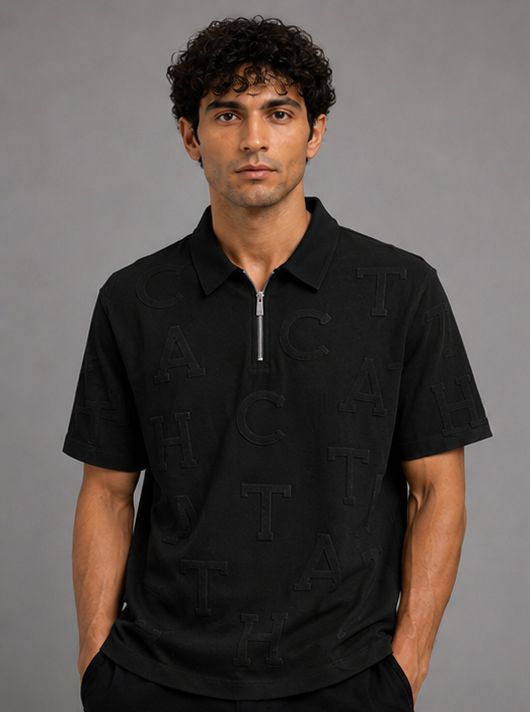 Monogram Half Zip Oversized Polo T-Shirt