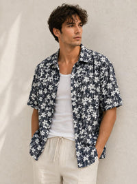 Floral Print Relaxed Resort Shirt – Black