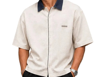 Contrast Collar Textured Shirt