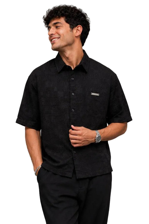 Contrast Collar Textured Shirt