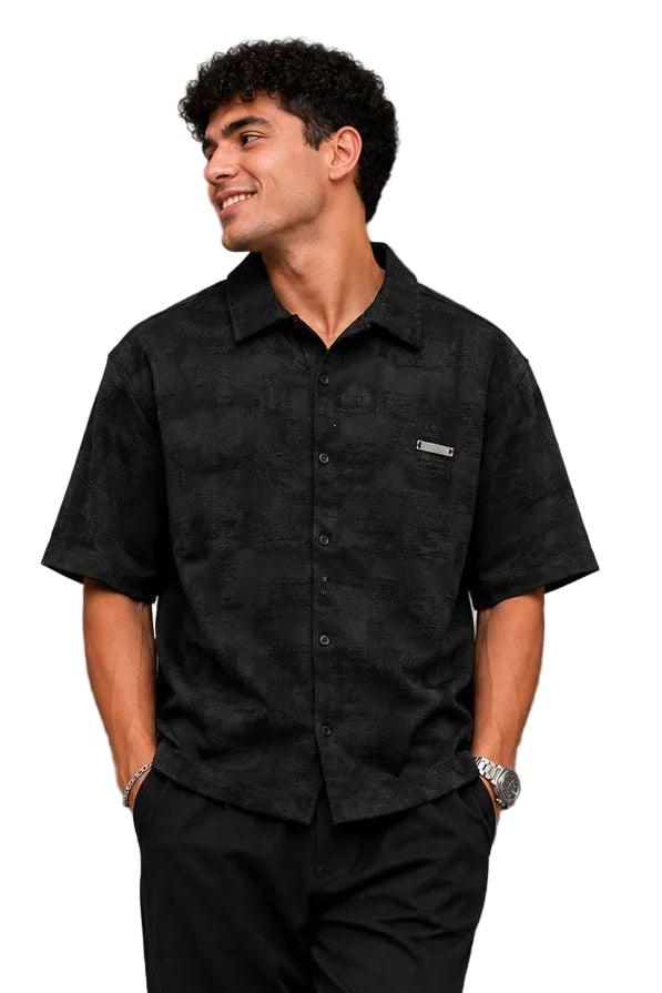 Contrast Collar Textured Shirt