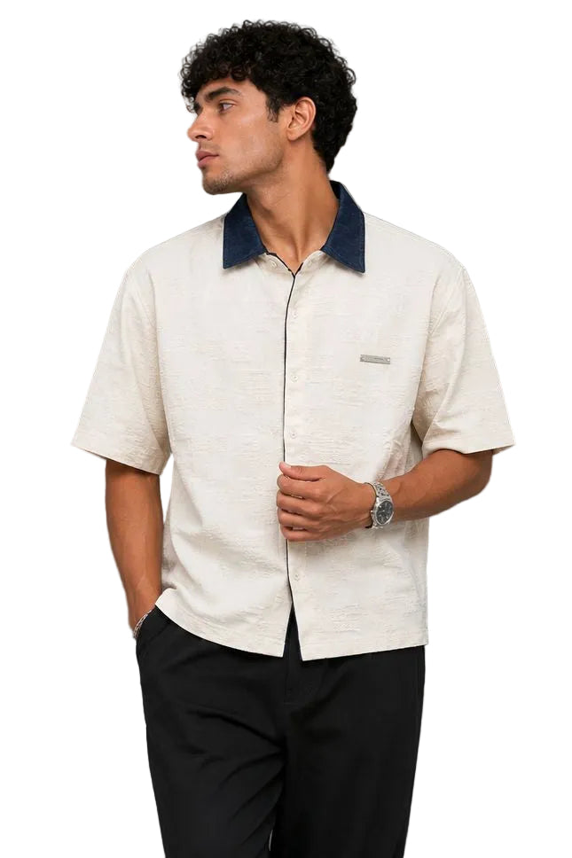 Contrast Collar Textured Shirt