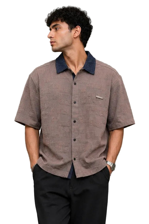 Contrast Collar Textured Shirt