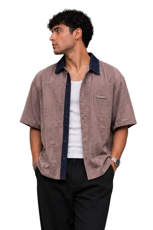 Contrast Collar Textured Shirt