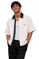 Contrast Collar Textured Shirt