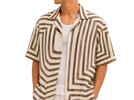 Structured Lines Cuban Collar Linen Shirt