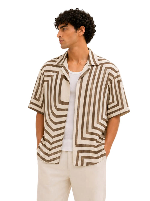 Structured Lines Cuban Collar Shirt