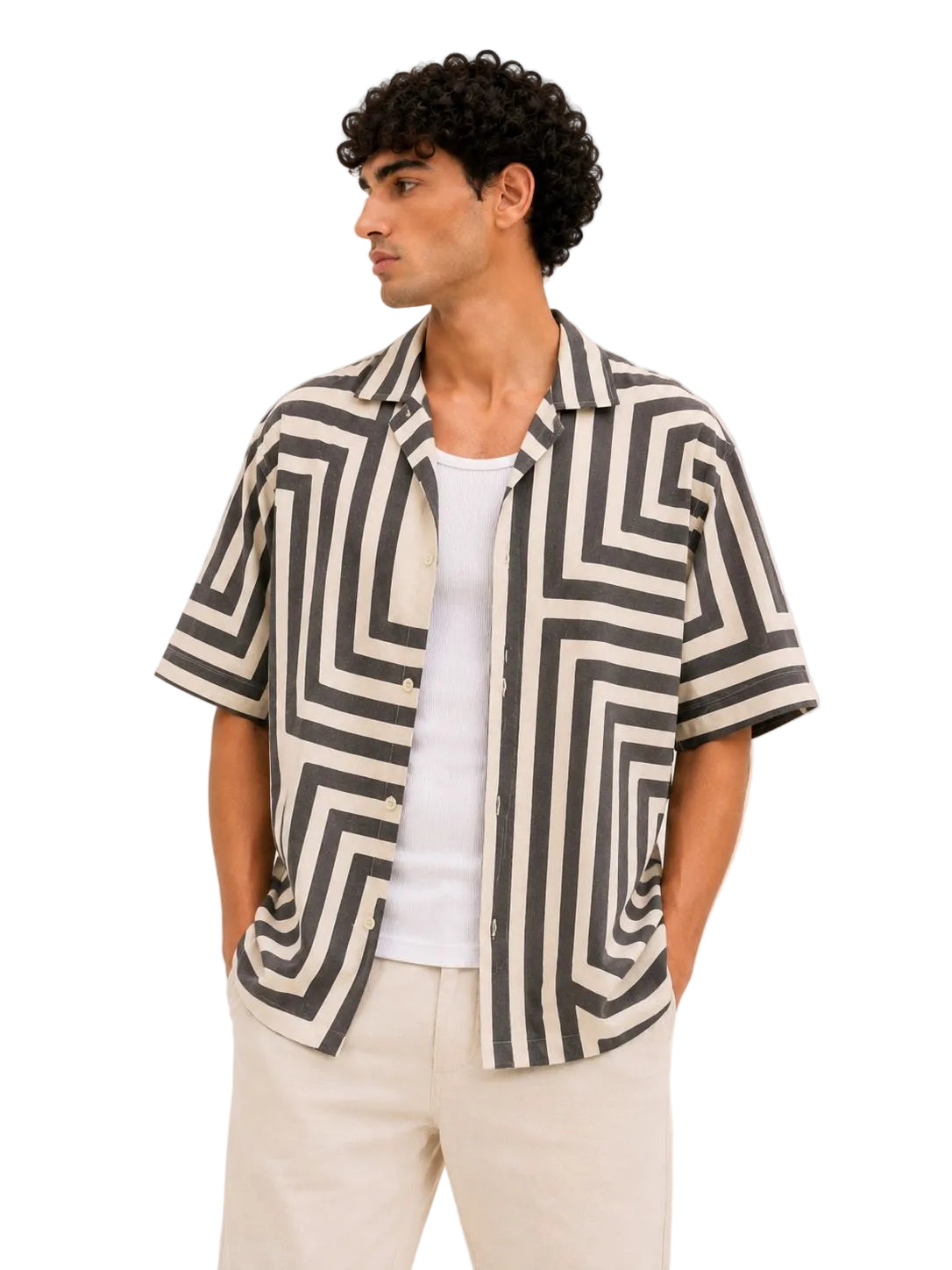 Structured Lines Cuban Collar Shirt