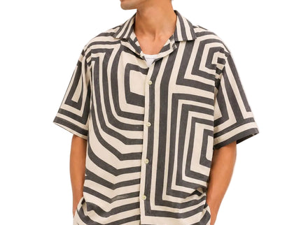 Structured Lines Cuban Collar Linen Shirt