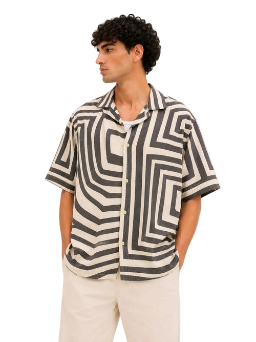 Structured Lines Cuban Collar Shirt