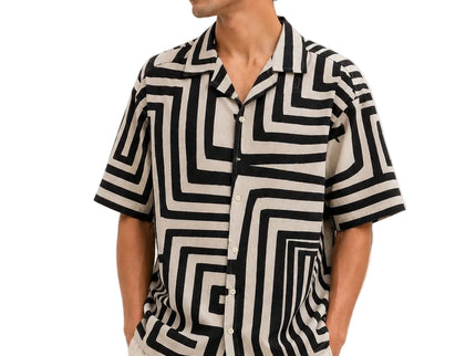 Structured Lines Cuban Collar Linen Shirt