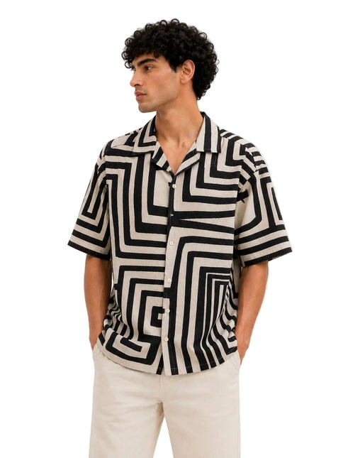 Structured Lines Cuban Collar Linen Shirt