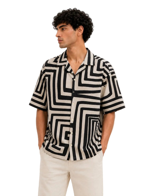Structured Lines Cuban Collar Shirt