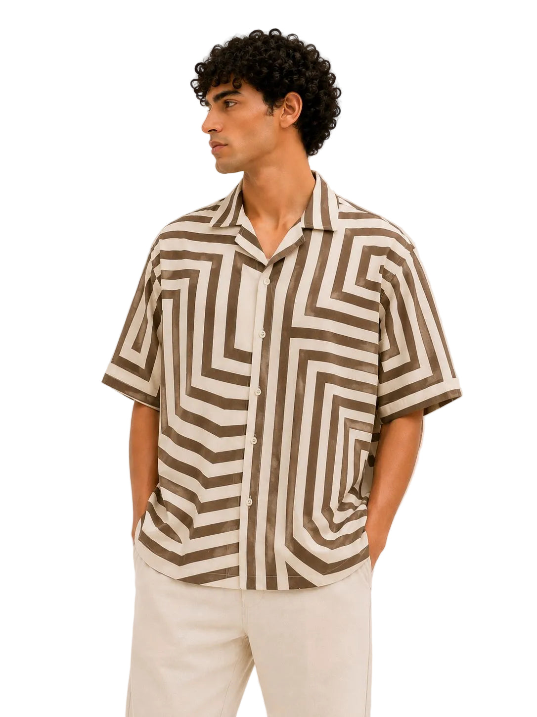 Structured Lines Cuban Collar Shirt