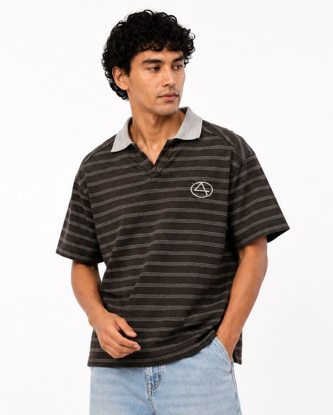 Striped Oversized Fit Polo T-Shirt