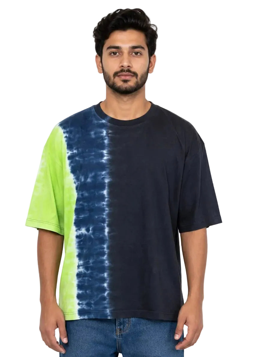 Ocean Fade Tie-Dye Oversized Tee – Midnight Lime