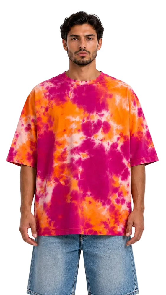 Sunburst Tie-Dye Oversized Tee – Neon Sunset