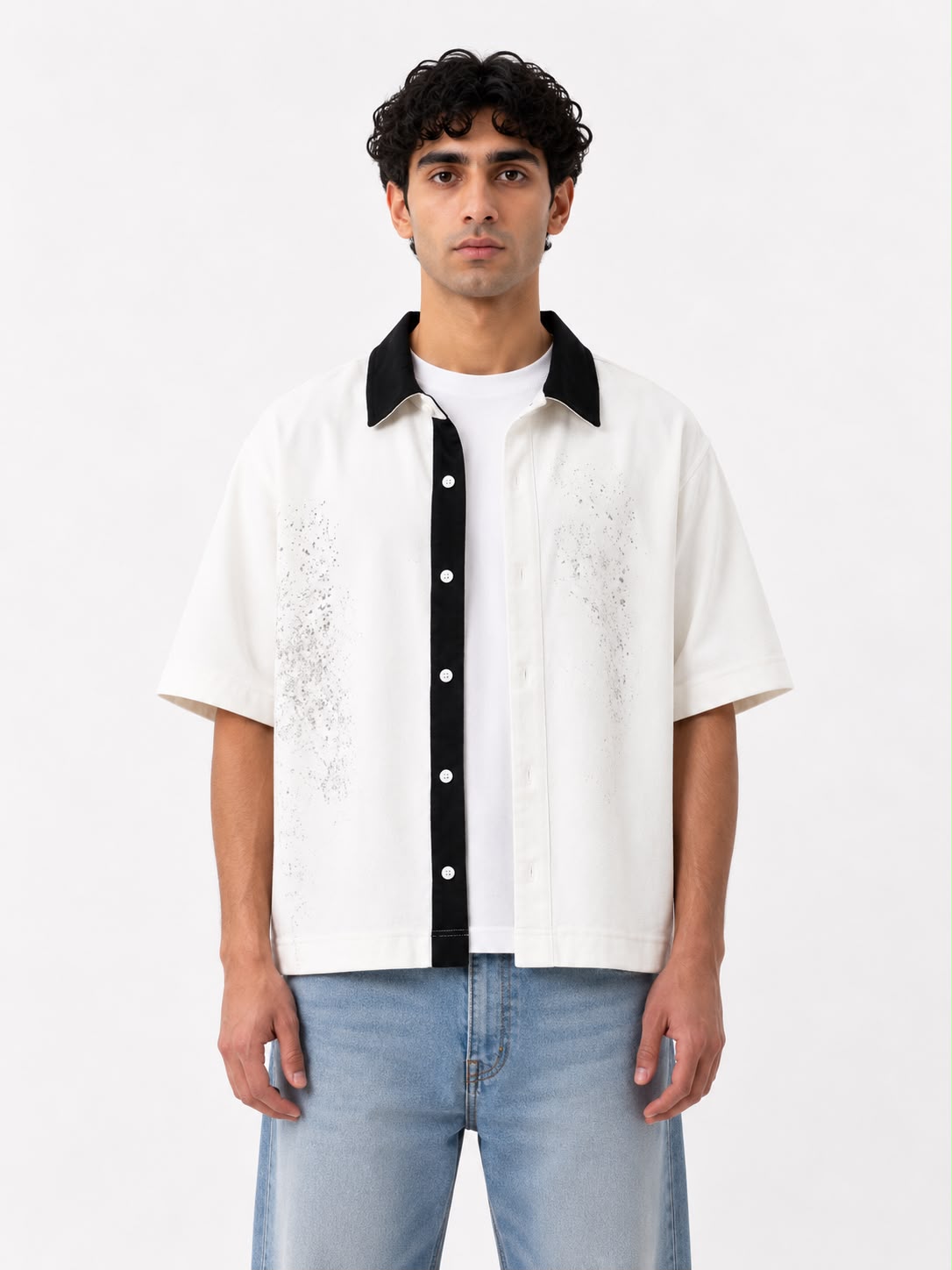Wash Open Contrast Collar Box Fit Shirt