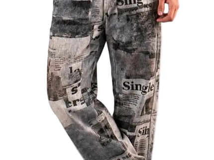 Vintage Newspaper Print Wide Leg Jeans
