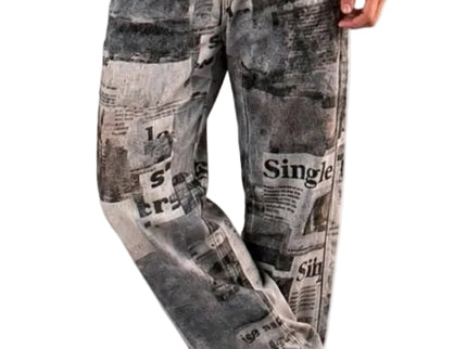 Vintage Newspaper Print Wide Leg Jeans