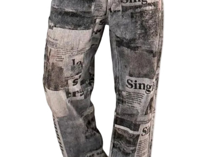 Vintage Newspaper Print Wide Leg Jeans