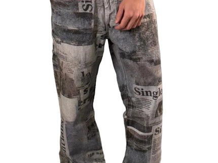 Vintage Newspaper Print Wide Leg Jeans