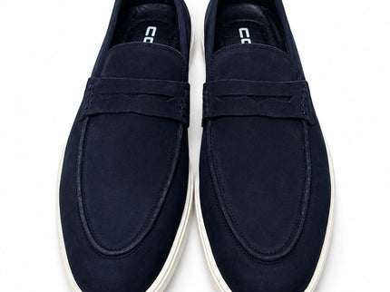 Navy Penny Loafers