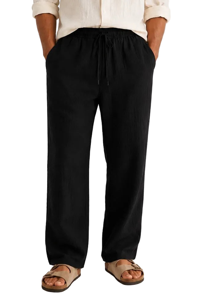 Textured Linen Straight Relaxed Trousers