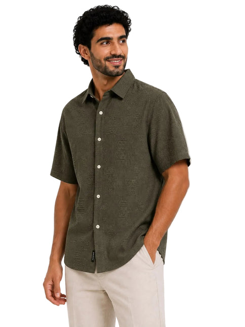 Box Print Textured Resort Shirt