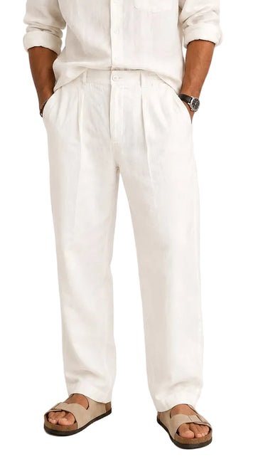 Linen Blend Wide Leg Trousers