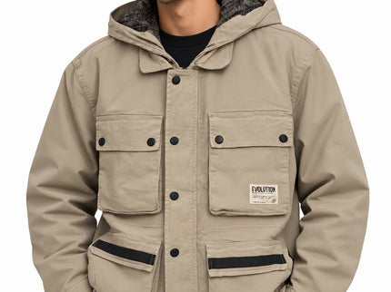 Washed Utility Pockets Hooded Jacket