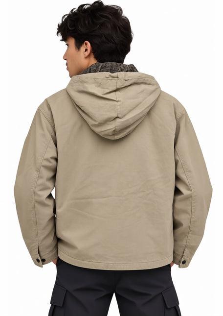 Washed Utility Pockets Hooded Jacket