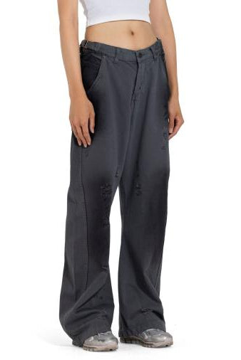 Distressed Wide Leg Denim Pants