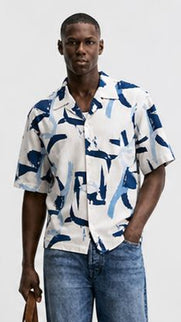 Blue Brushstroke Resort Shirt – Box Fit