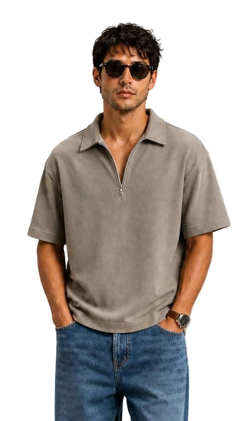 Zip Collar T-Shirt – Box Fit