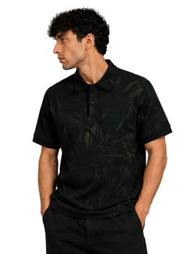 Tropical Leaf textured Oversized Polo T-Shirt